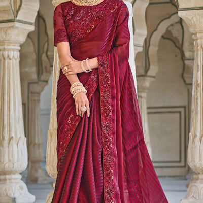 Maroon Sequins Embroidered Georgette Saree