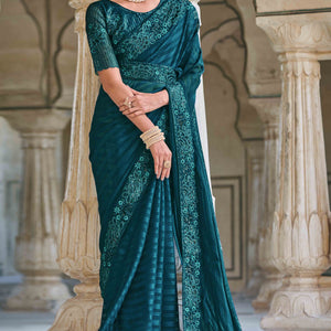 Morpich Green Sequins Embroidered Georgette Saree