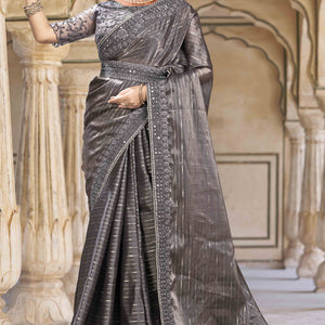 Grey Sequins Embroidered Georgette Saree