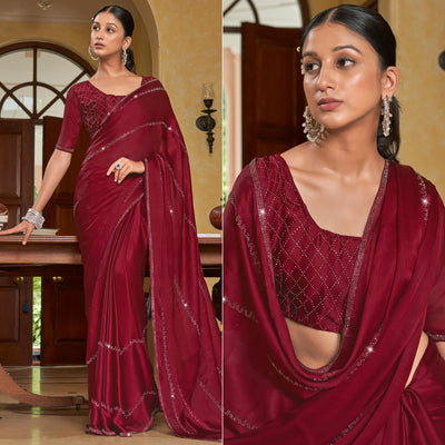 Maroon Swarovski Work Georgette Saree