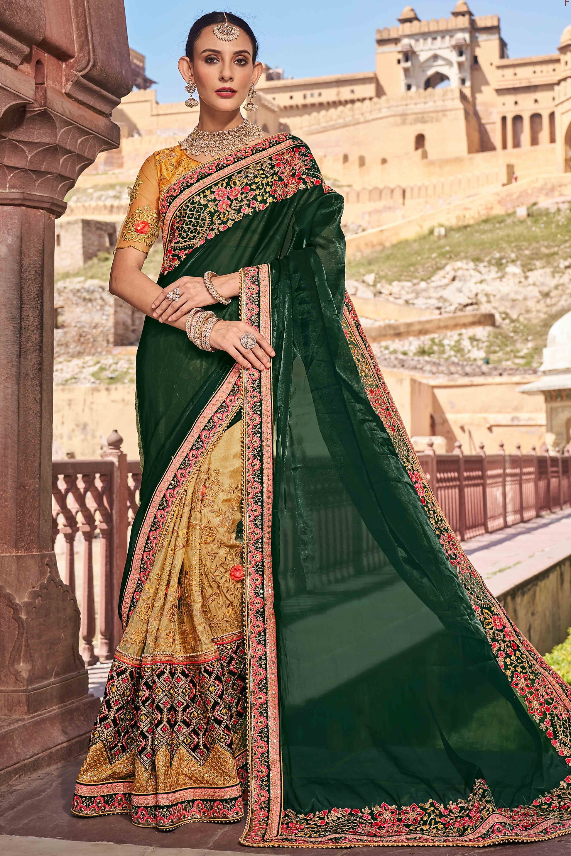 green-and-yellow-sequins-with-floral-embroidered-organza-saree