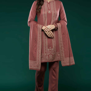 Mauve Woven Woolen Straight Salwar Suit
