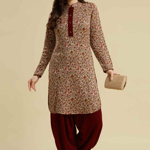 Chikoo Woven Woolen Straight Top Bottom Set