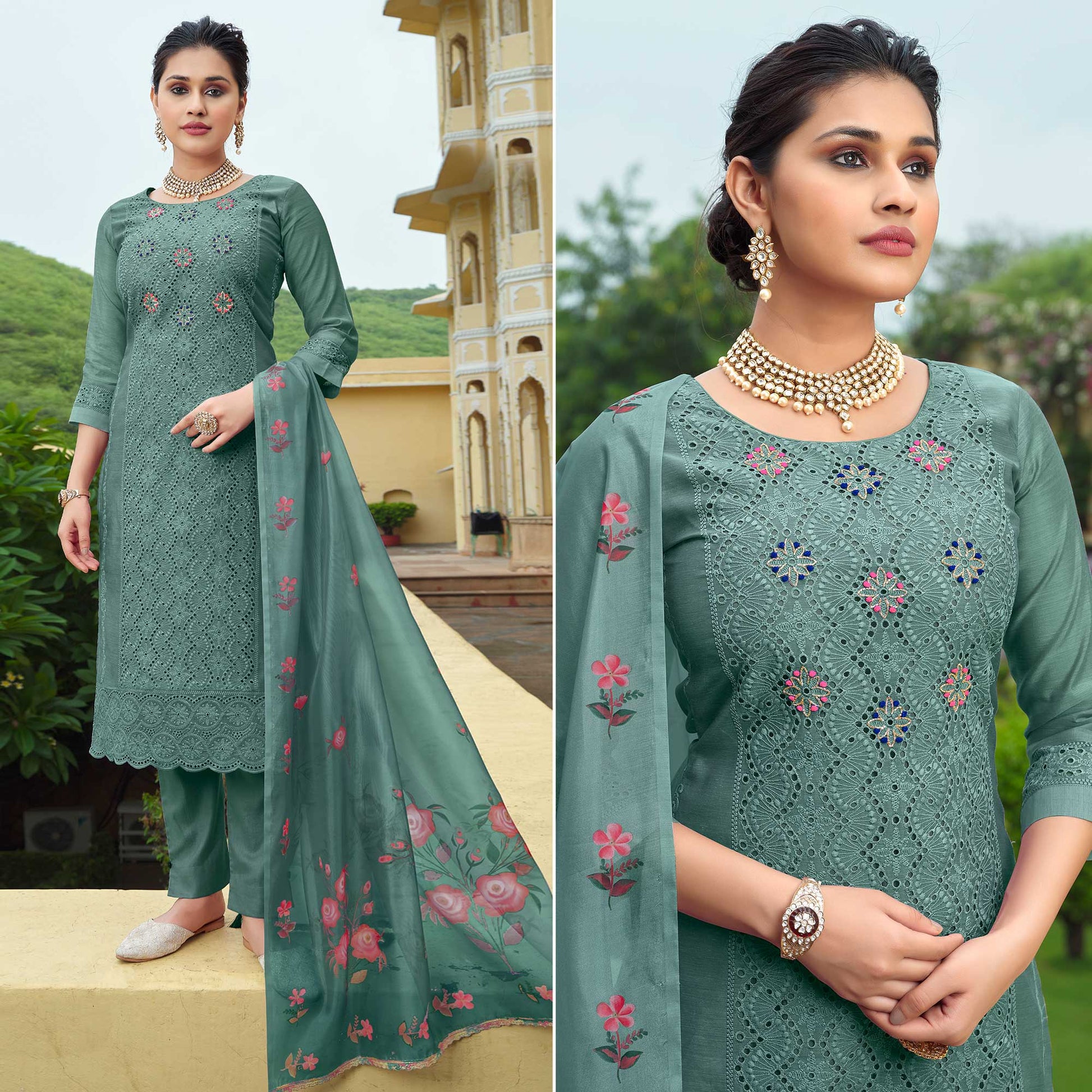 green-chikankari-work-cotton-silk-salwar-suit-1