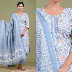 Light Blue Floral Printed Pure Cotton Suit