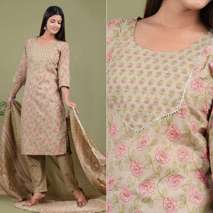 Light Brown Floral Printed Pure Cotton Suit