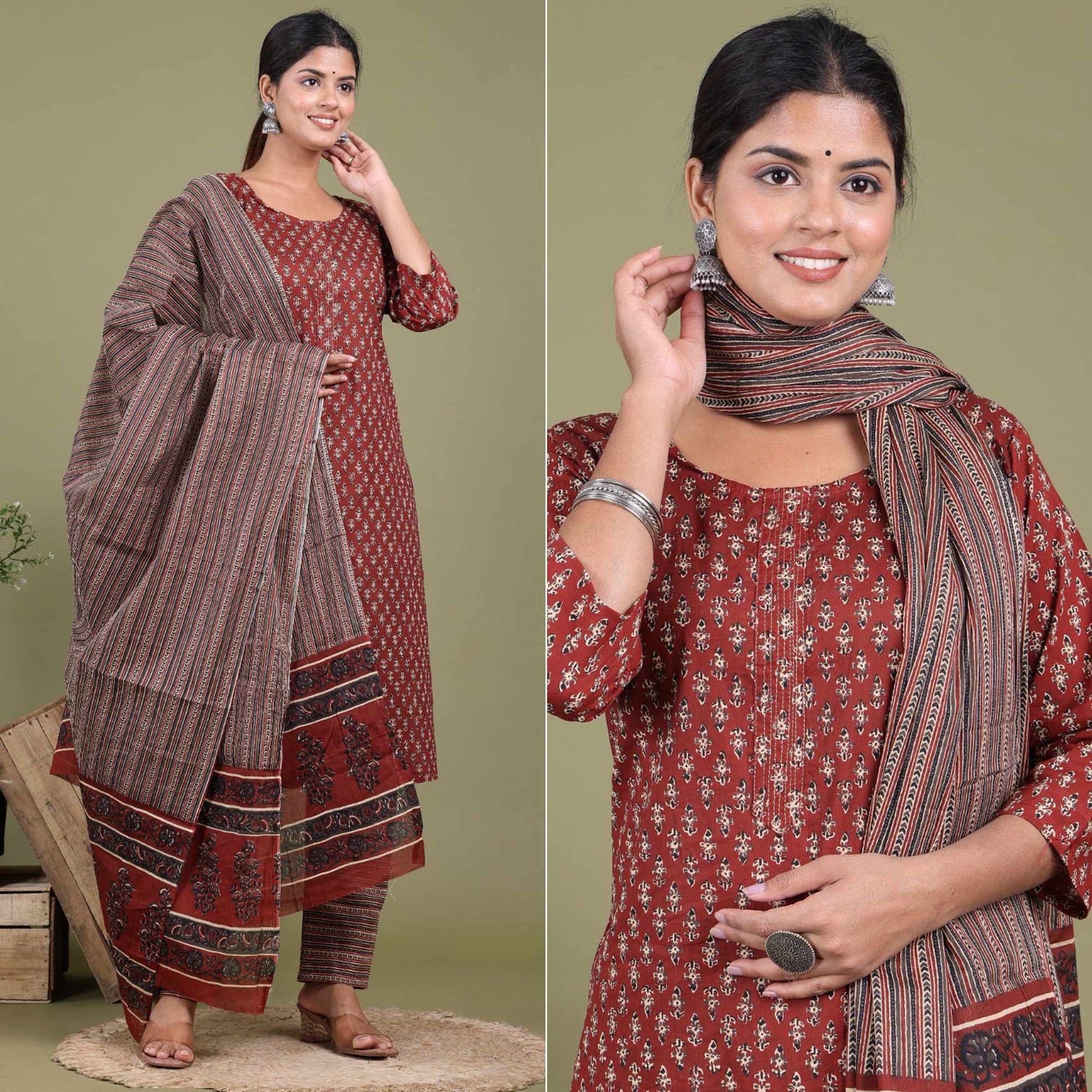 Maroon Floral Printed Pure Cotton Suit