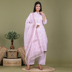 Lavender Floral Foil Printed Rayon Suit