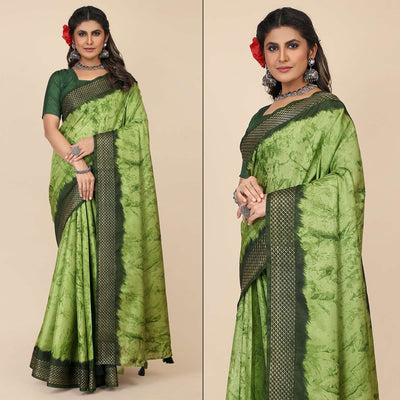 green-printed-cotton-silk-saree-with-zari-border