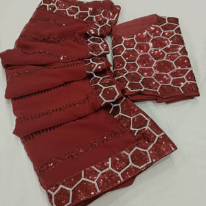 Maroon Sequins Embroidered Georgette Saree