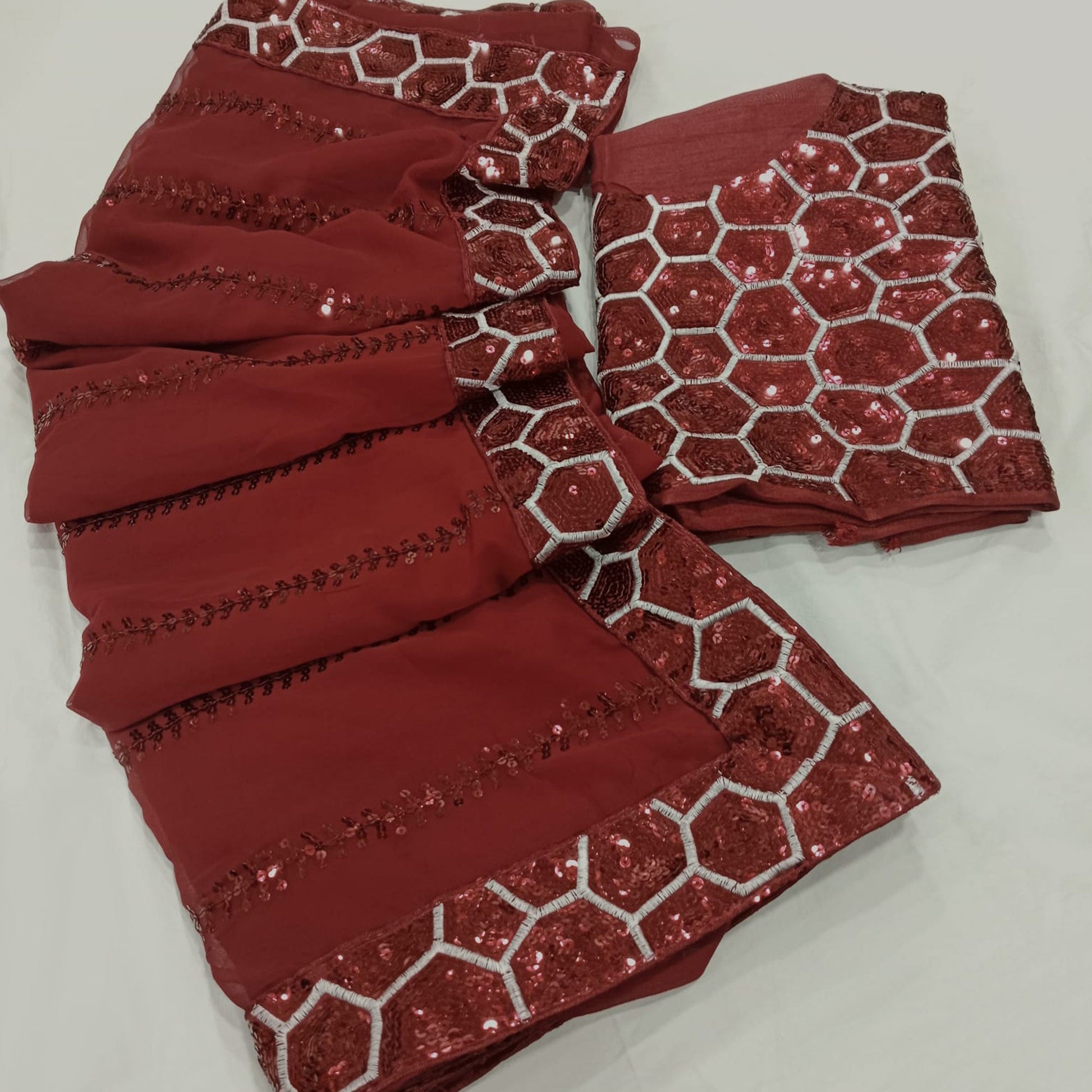Maroon Sequins Embroidered Georgette Saree