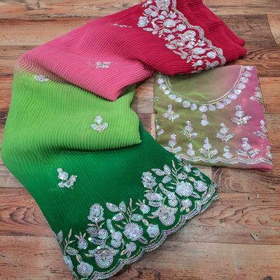 pink-green-sequins-embroidered-georgette-crush-saree