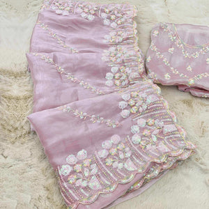 Light Mauve Sequins Embroidered Chiffon Saree