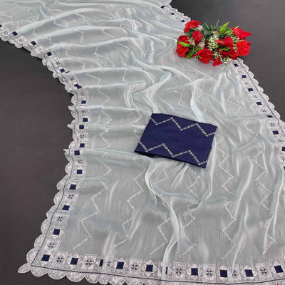 Light Blue Sequins Embroidered Chiffon Saree