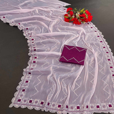 Light Purple Sequins Embroidered Chiffon Saree