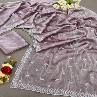 Dusty Mauve Sequins Embroidered Chiffon Saree