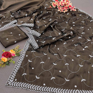 Mehendi Green Sequins Embroidered Chiffon Silk Saree