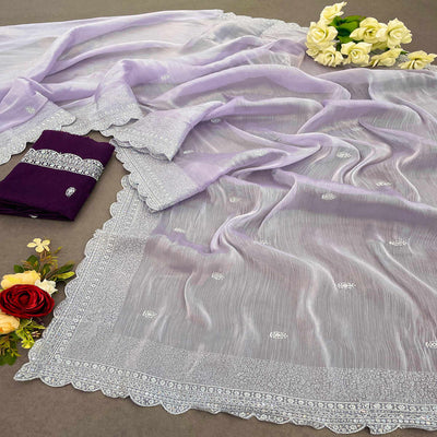 Lavender Sequins Embroidered Chiffon Saree