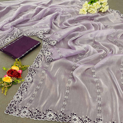 Lavender Sequins Embroidered Chiffon Saree