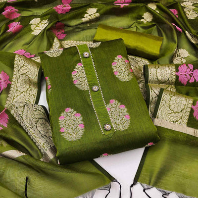 green-floral-woven-banarasi-silk-dress-material-2