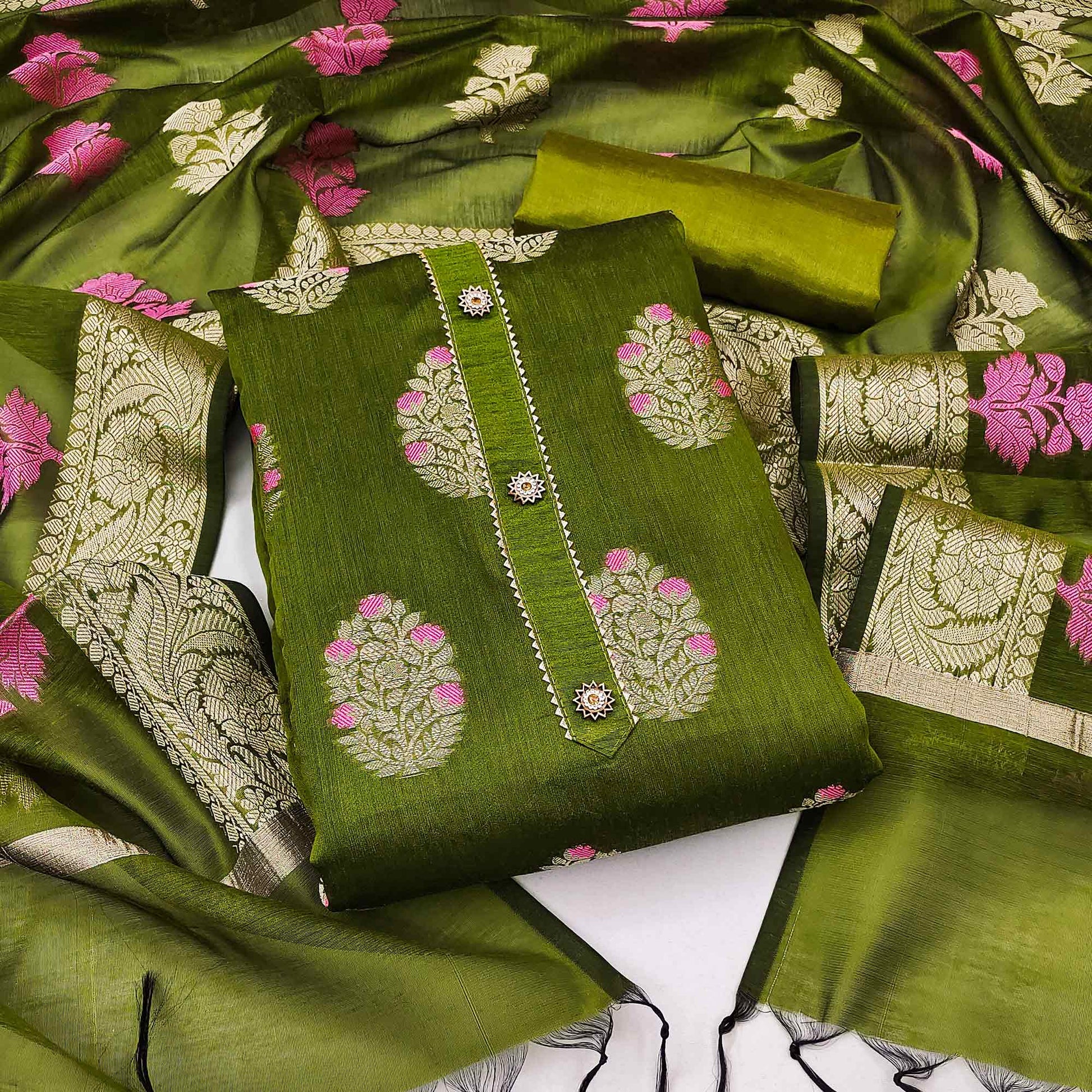 green-floral-woven-banarasi-silk-dress-material-2