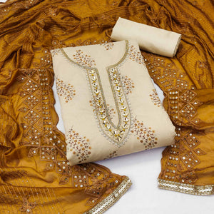 Chikoo Printed With Handwork Modal Dress Material