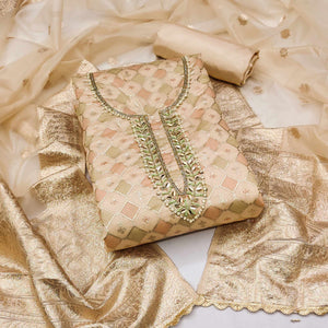 Chikoo Printed With Handwork Modal Dress Material
