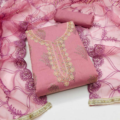 Mauve Printed With Handwork Modal Dress Material