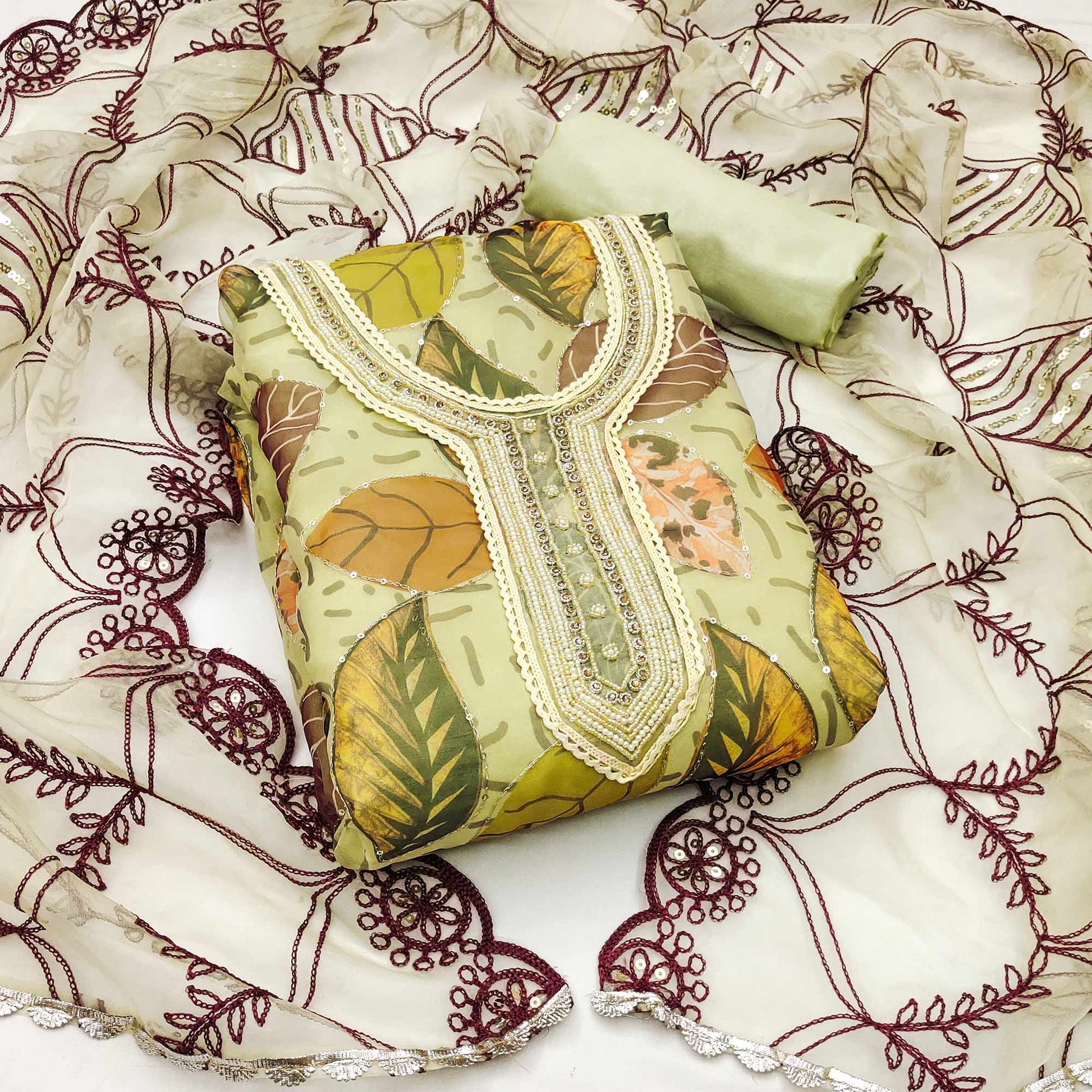 green-printed-organza-dress-material