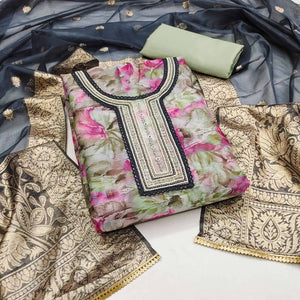 green-floral-printed-organza-dress-material
