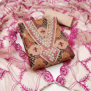 Chikoo Floral Printed Organza Dress Material