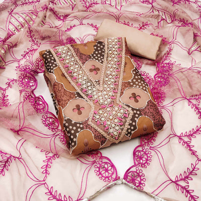Chikoo Floral Printed Organza Dress Material