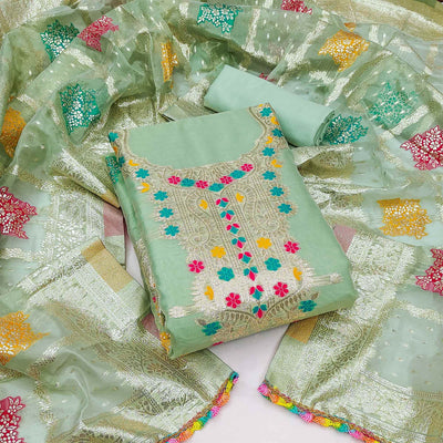 green-floral-woven-organza-dress-material-1