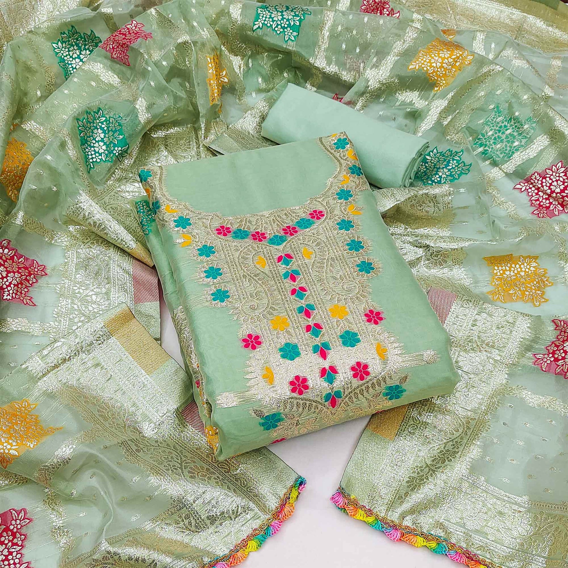 green-floral-woven-organza-dress-material-1