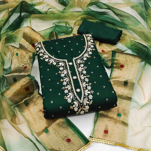 green-woven-with-handwork-chanderi-silk-dress-material