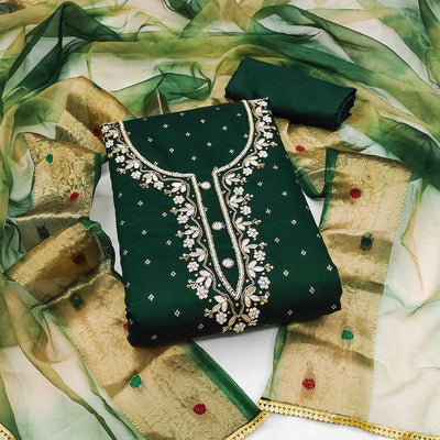 green-woven-with-handwork-chanderi-silk-dress-material