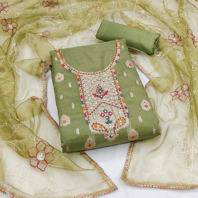green-woven-with-handwork-organza-dress-material