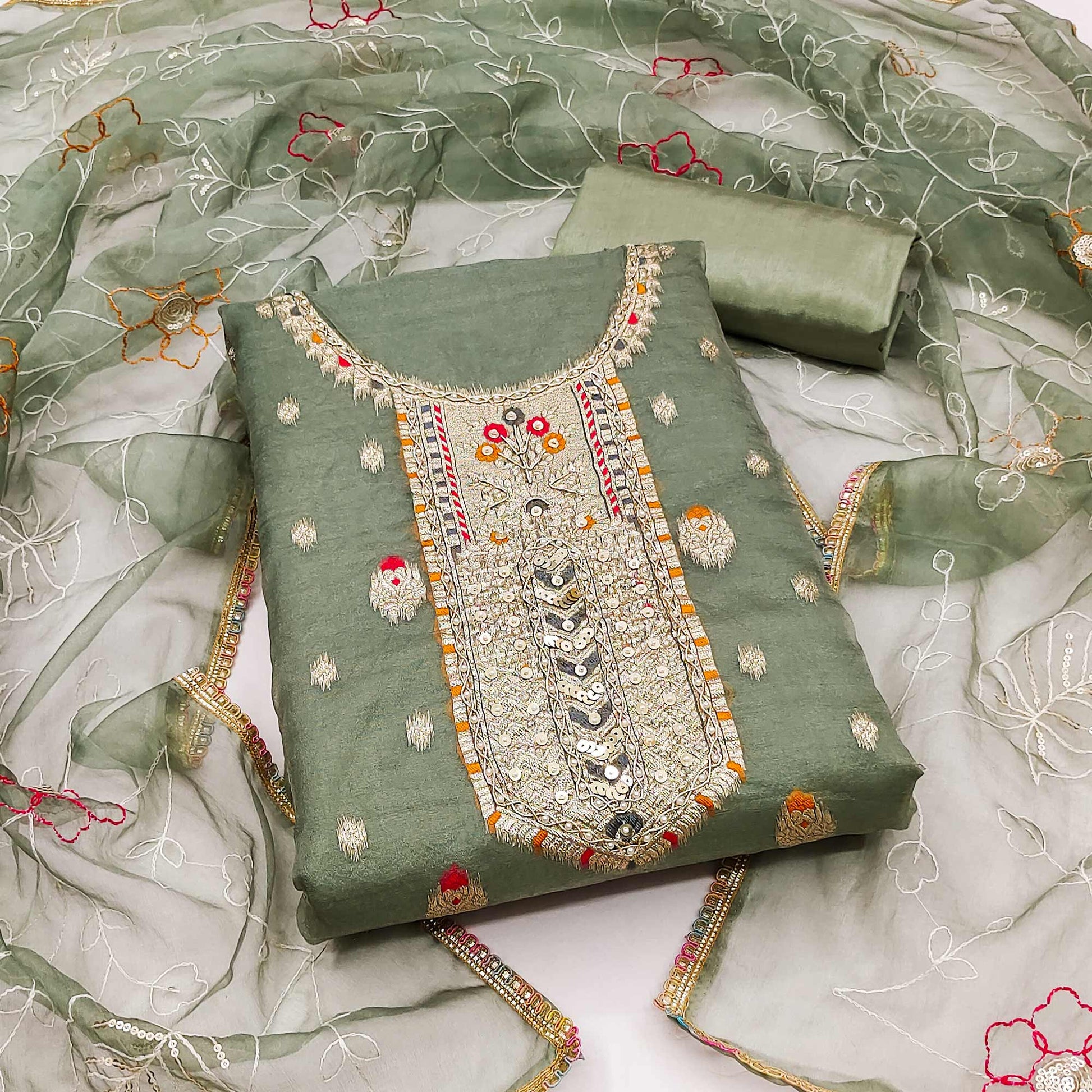 green-woven-with-handwork-organza-dress-material-1