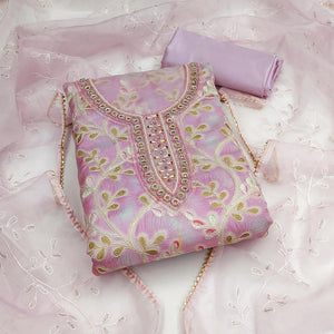 Light Purple Embroidered Organza Dress Material