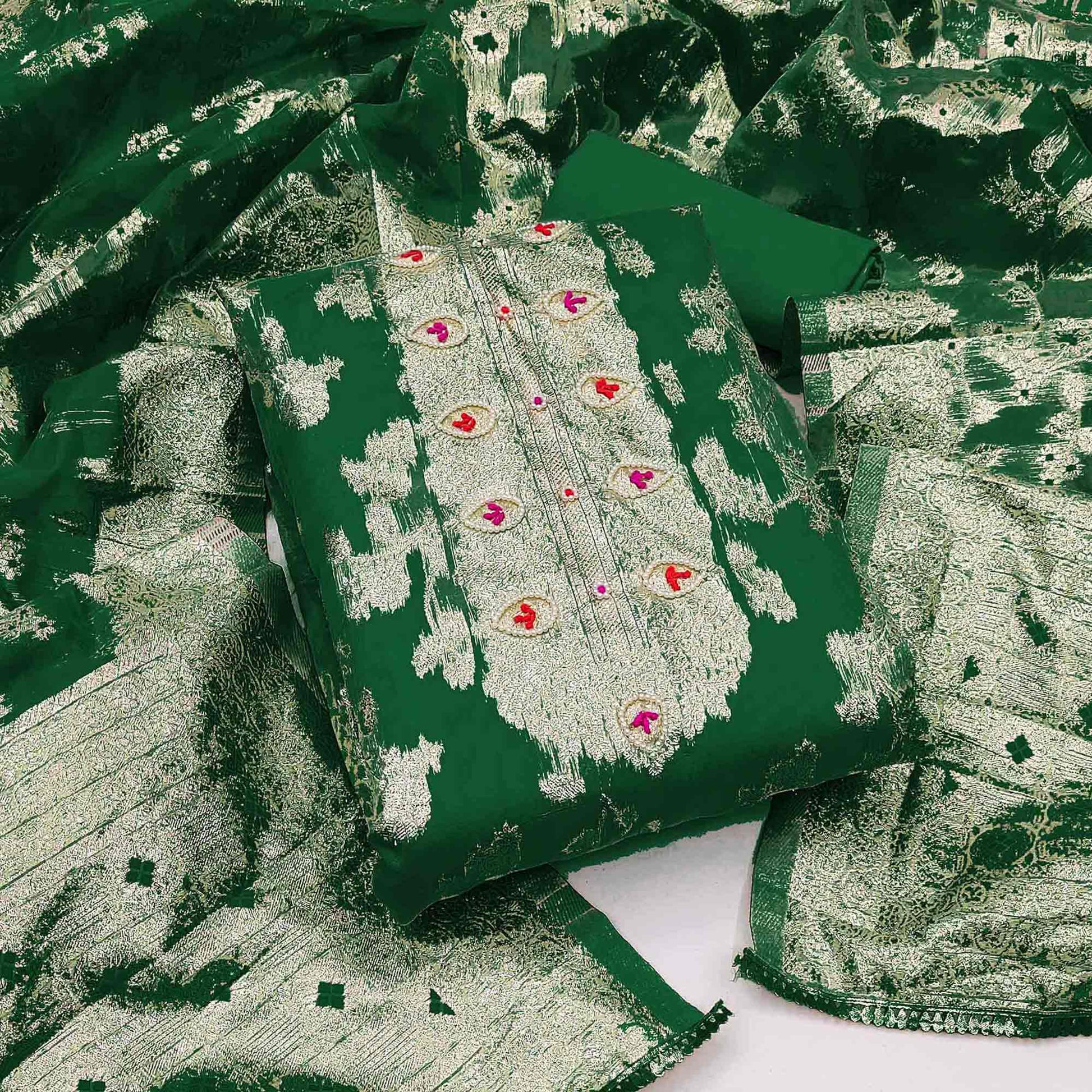 green-woven-organza-dress-material-3