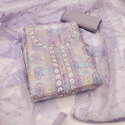Light Lavender Sequins Embroidered Organza Dress Material