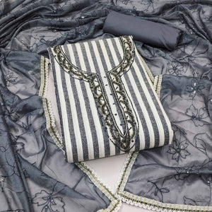 Grey Printed Pure Cotton Dress Material