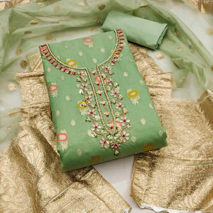 green-woven-with-handwork-organza-dress-material-2