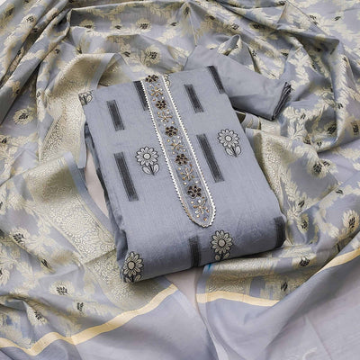 grey-floral-woven-with-handwork-chanderi-silk-dress-material