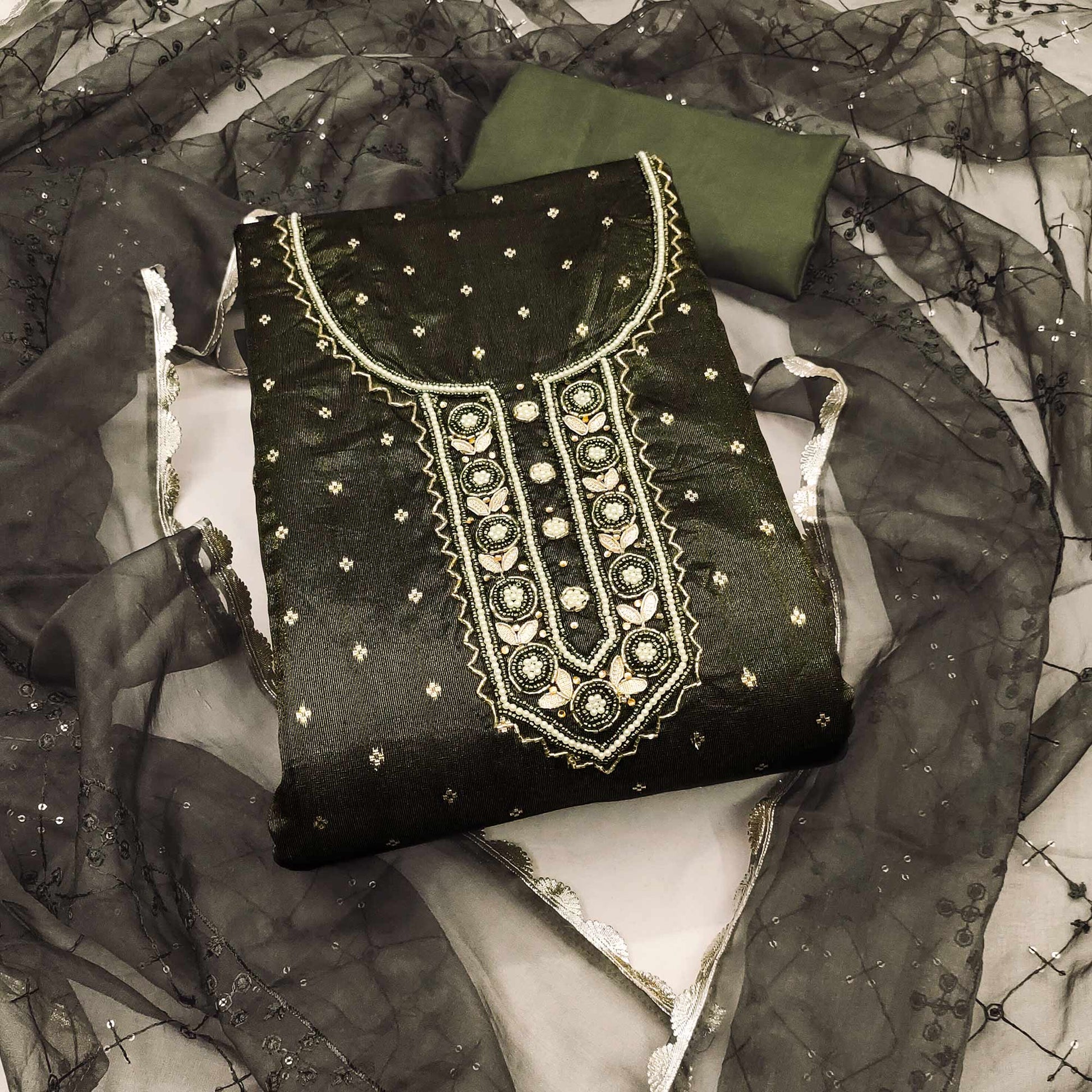 green-woven-with-handwork-organza-dress-material-4