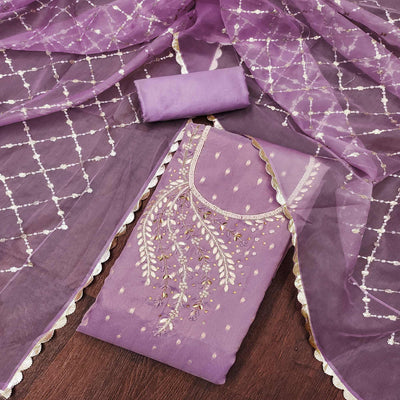 Lavender Woven With Handwork Shimmer Banarasi Silk Material Material