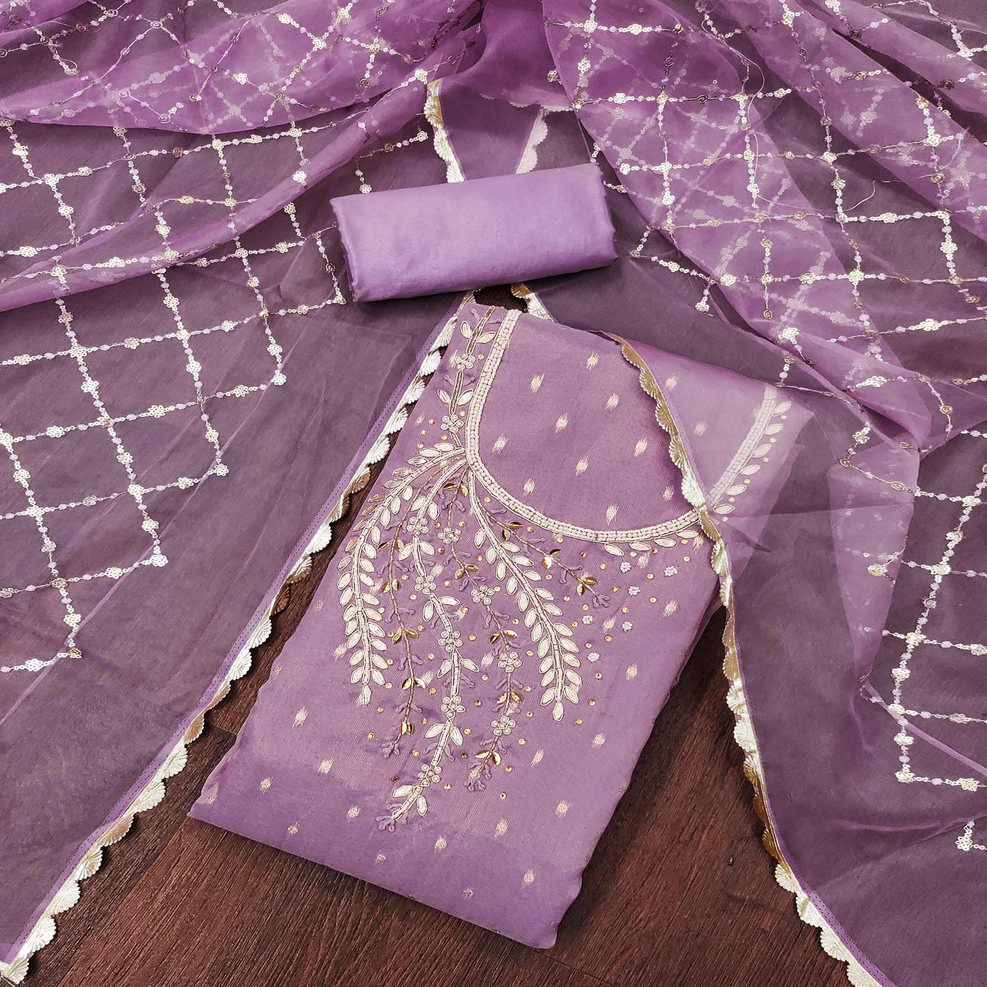 Lavender Woven With Handwork Shimmer Banarasi Silk Material Material