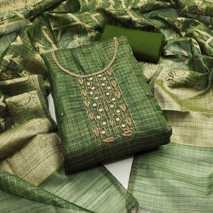 green-floral-handwork-with-woven-viscose-dress-material