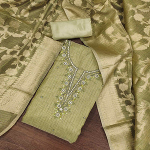 green-woven-with-moti-handwork-viscose-dress-material