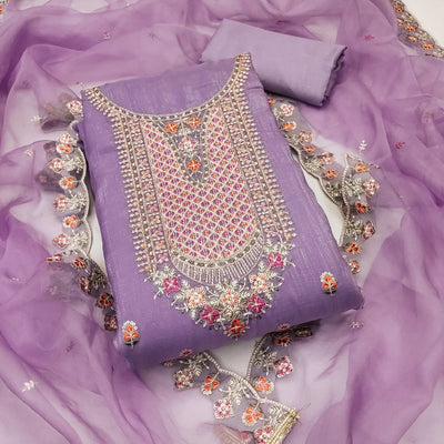 Lavender Floral Sequins Embroidery Viscose Dress Material